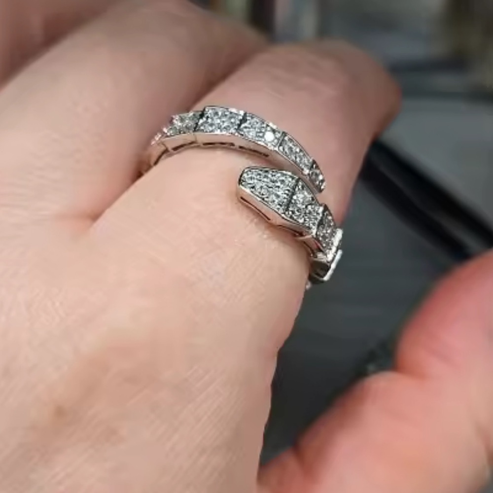 Snake Serpent Silver Crystal Ring Adjustable - image 2